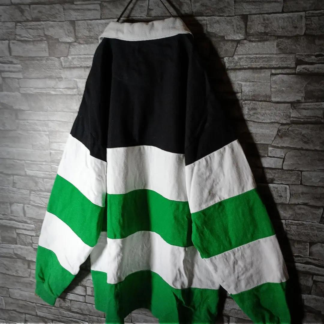 エクストララージラガーシャツ 太ボーダー 3色切替 センター刺繡ロゴ ゆるダボ