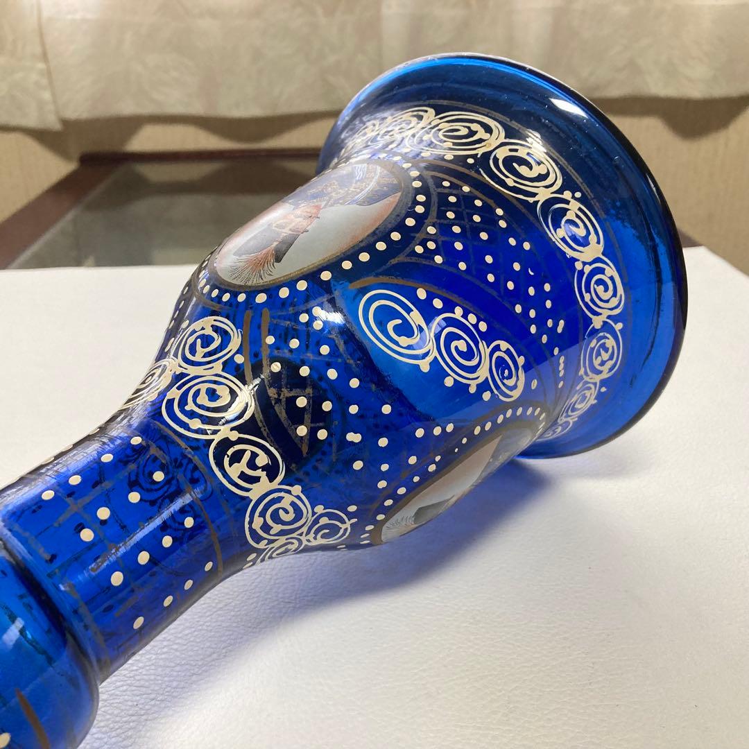 花瓶 花器 フラワーベース シーシャ 硝子 ボトル 瓶 青 レトロ ヴィンテージ