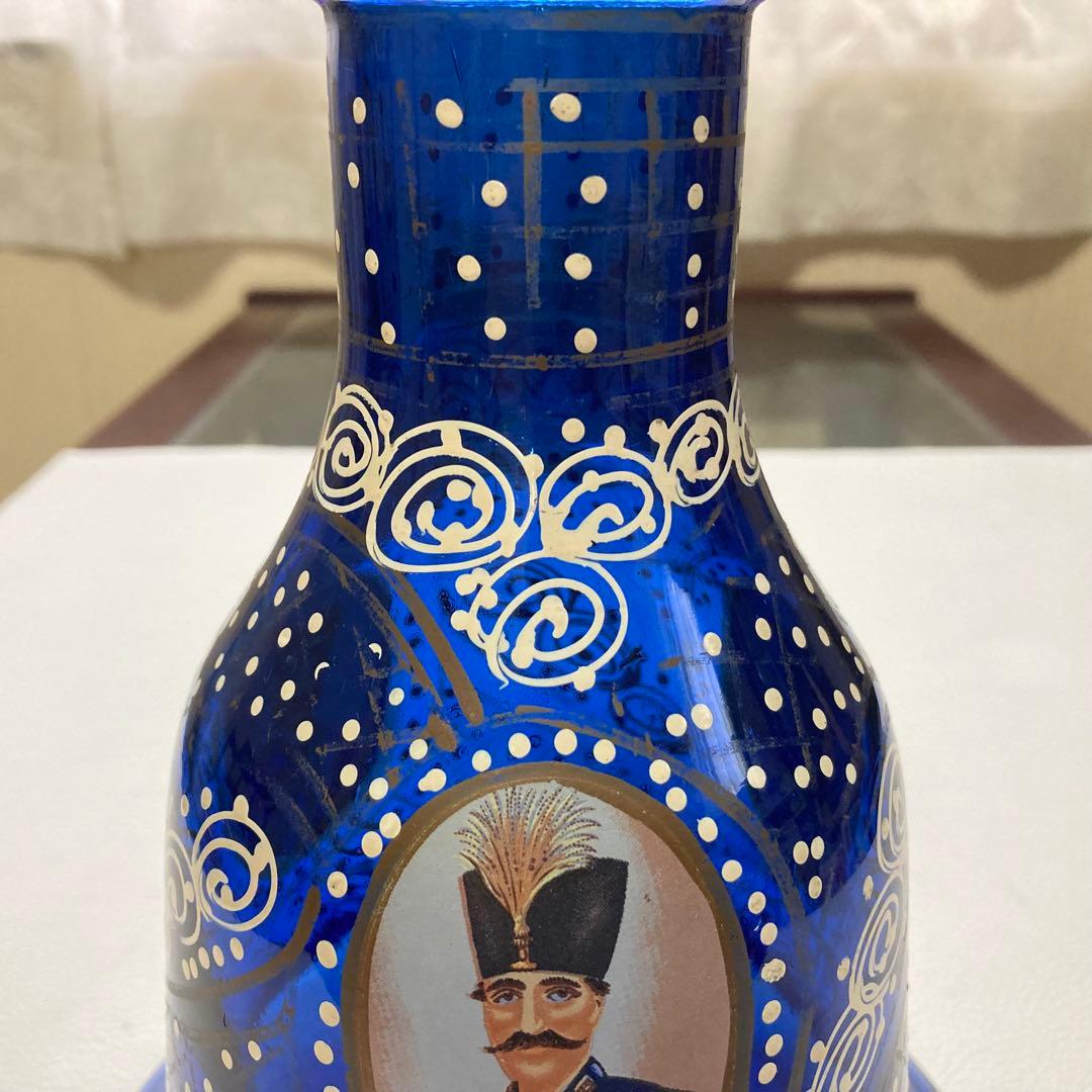 花瓶 花器 フラワーベース シーシャ 硝子 ボトル 瓶 青 レトロ ヴィンテージ