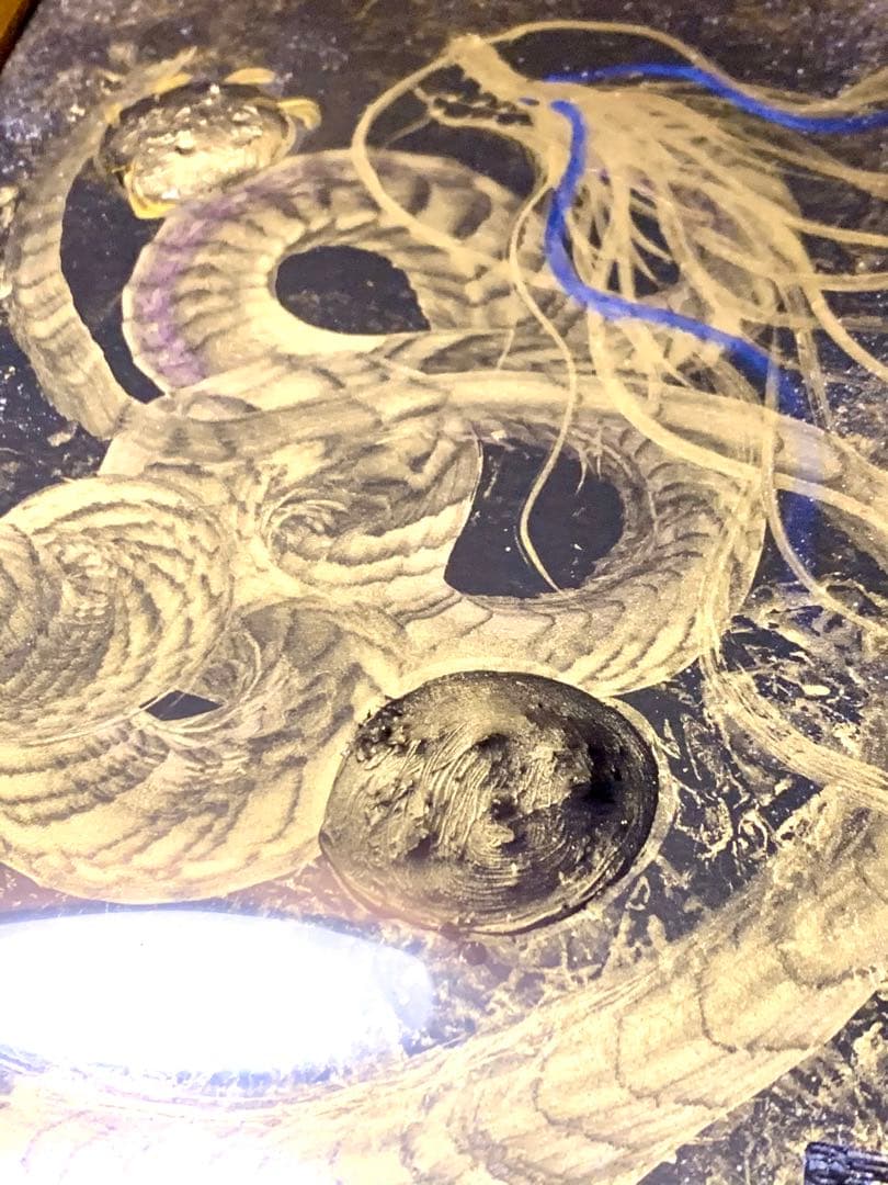 【金龍】　龍神エネルギーアート✨縁起物　一筆龍　絵画　置物　龍　隕石　開運