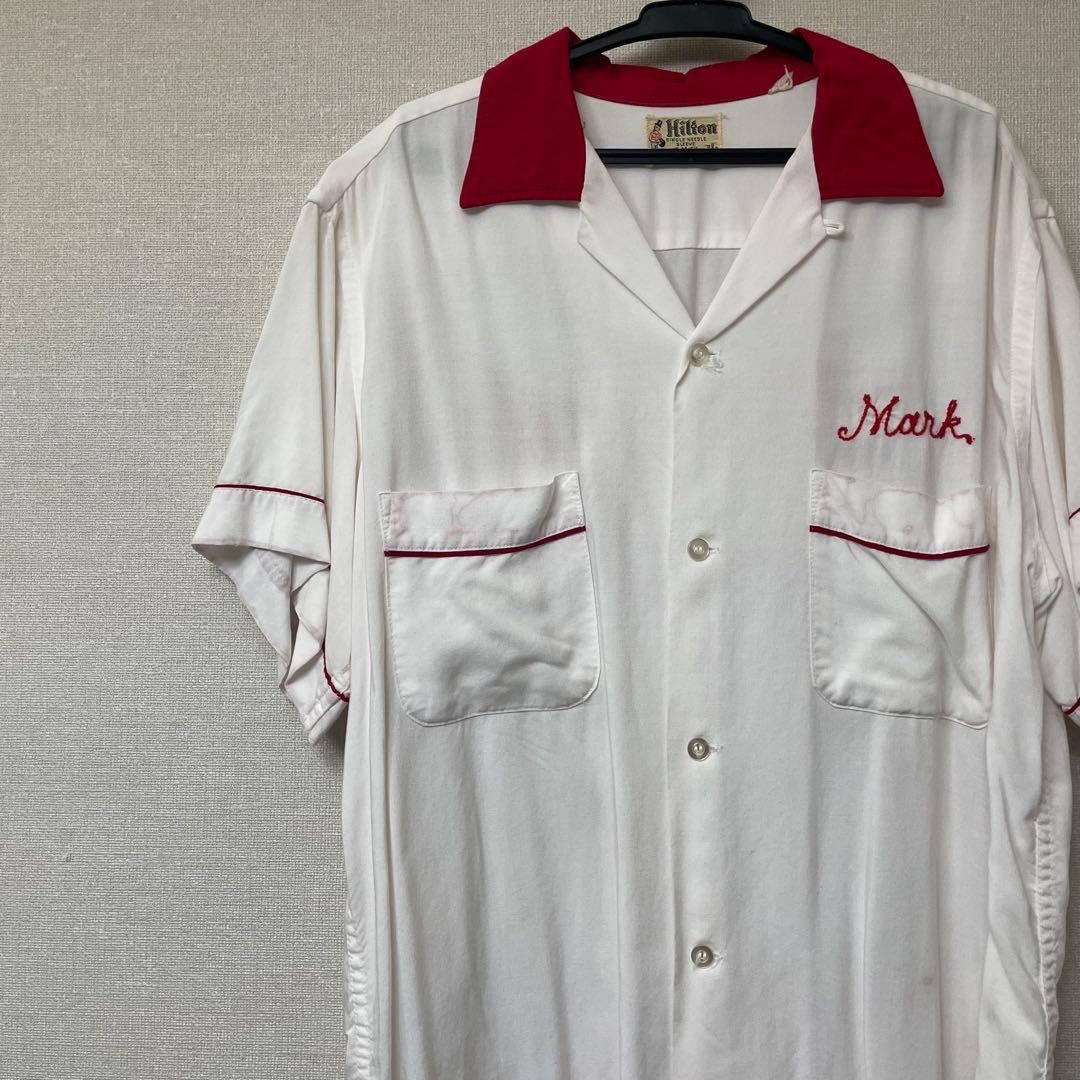 60s Hilton ボウリングシャツ ホワイトレッド　bowlingshirt