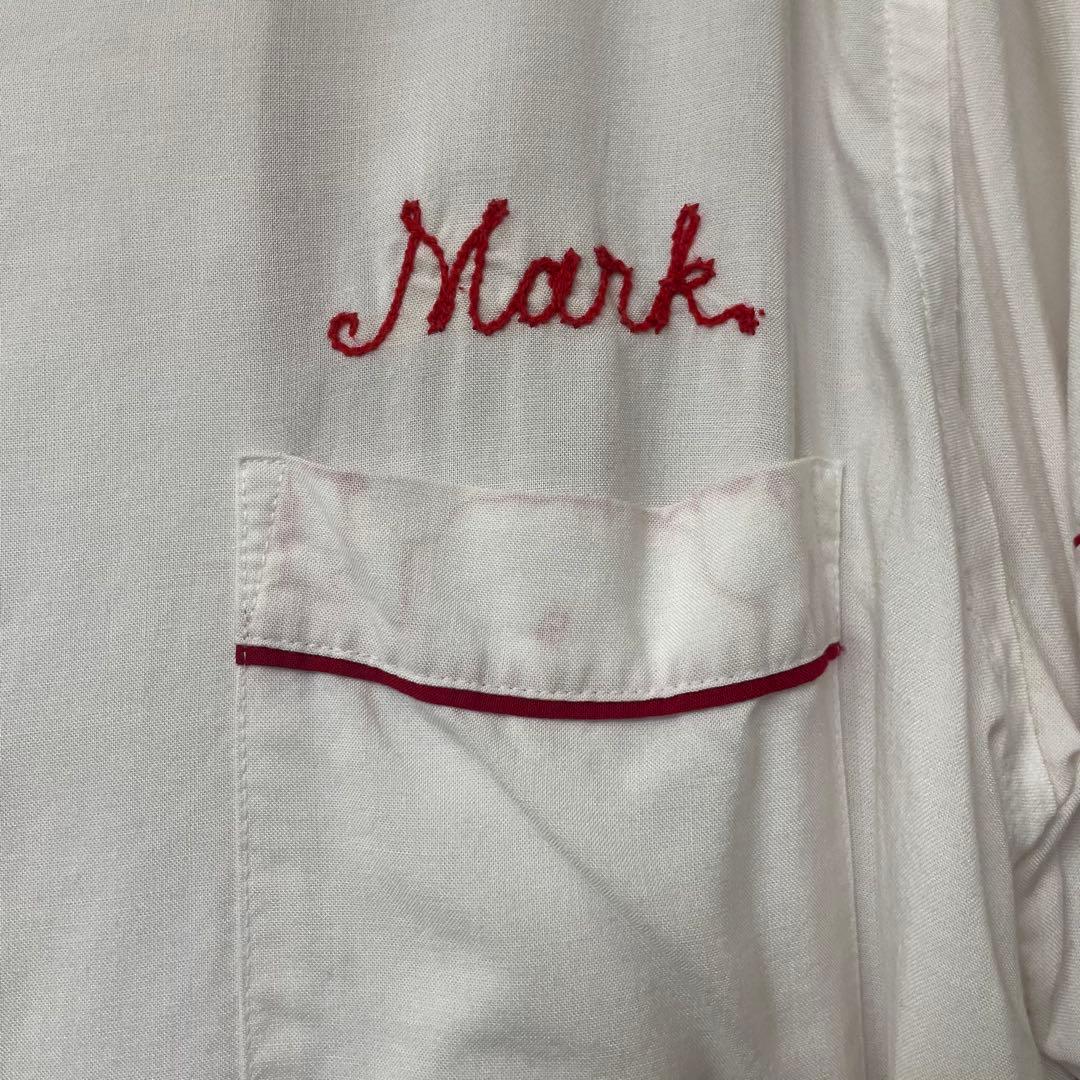 60s Hilton ボウリングシャツ ホワイトレッド　bowlingshirt
