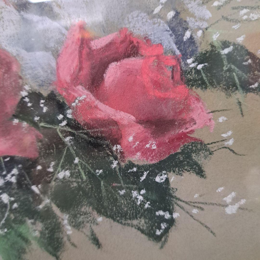 ♡唐沢政道作 　【ばら】 パステル画 金色フレーム