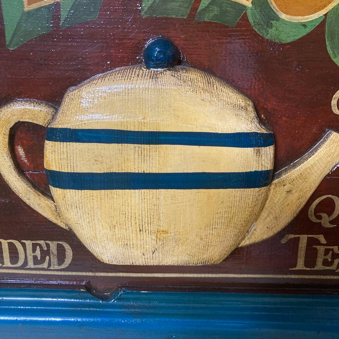 アンティーク　木製看板　ティーポット