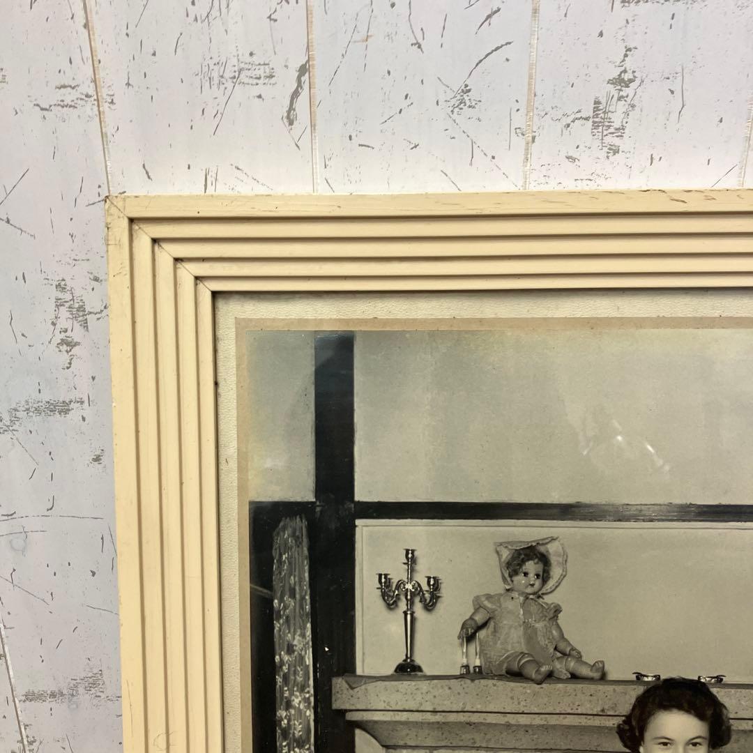 昭和レトロ ハッピーミシン 絵画 人物画 写真 ポスター 女の子 額装 額入り