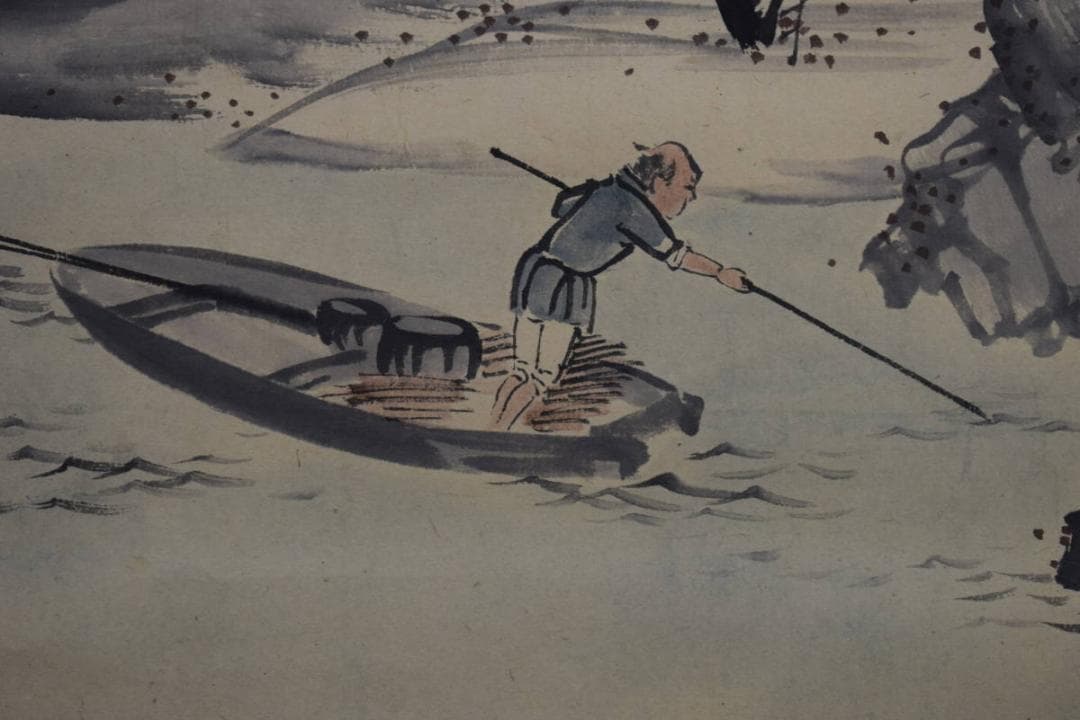 模写/森寛斎/梅花漁舟図/布袋屋掛軸HE-749