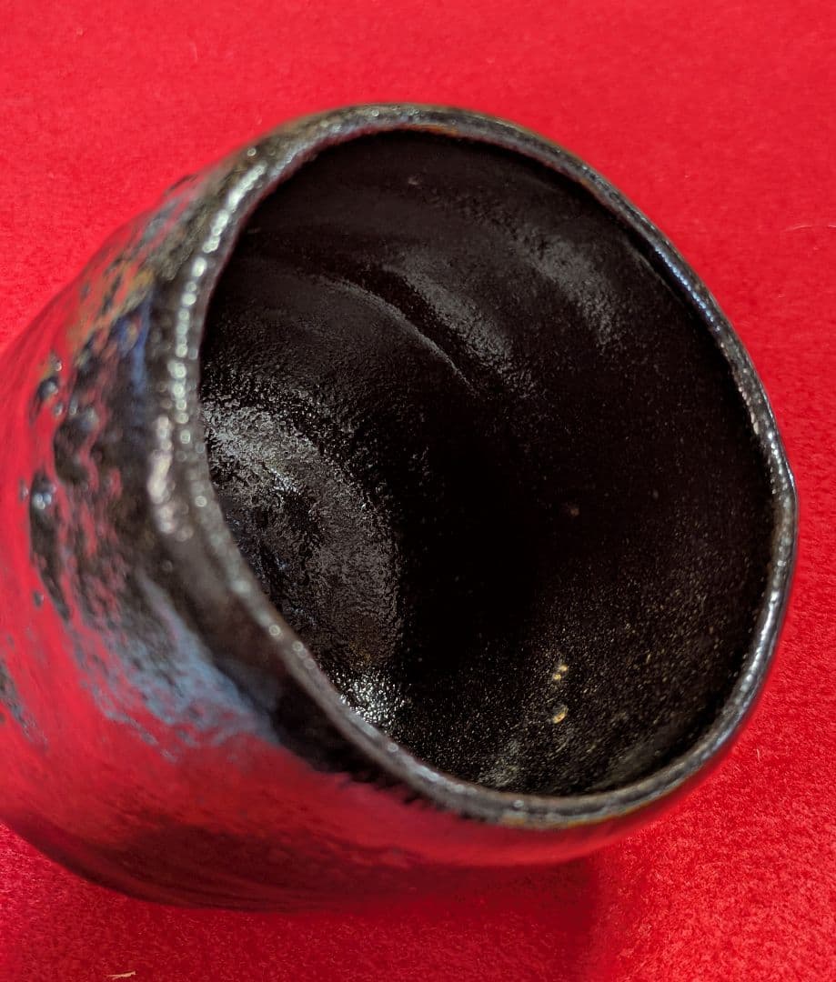 茶道具/楽茶碗/黒楽筒茶碗/隠居印/抹茶茶碗/筒茶碗
