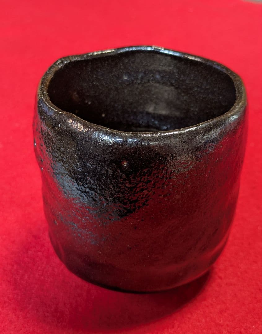 茶道具/楽茶碗/黒楽筒茶碗/隠居印/抹茶茶碗/筒茶碗