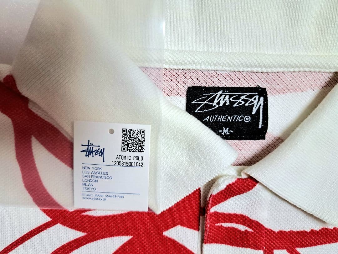 【ゴルフ・M】Stüssy × FL アトミックリング ポロシャツ 白×赤