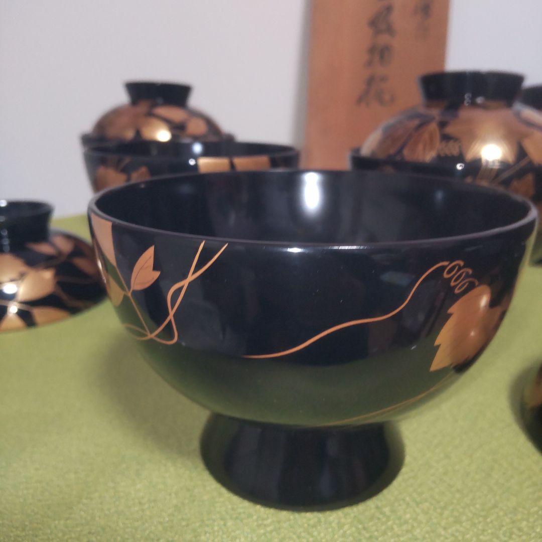 輪島塗 鉄泉蒔絵 椀 蓋付 花 吸い飲椀 箱付