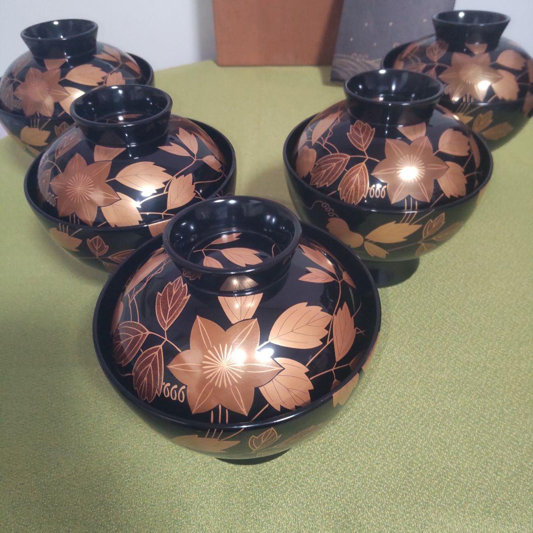 輪島塗 鉄泉蒔絵 椀 蓋付 花 吸い飲椀 箱付