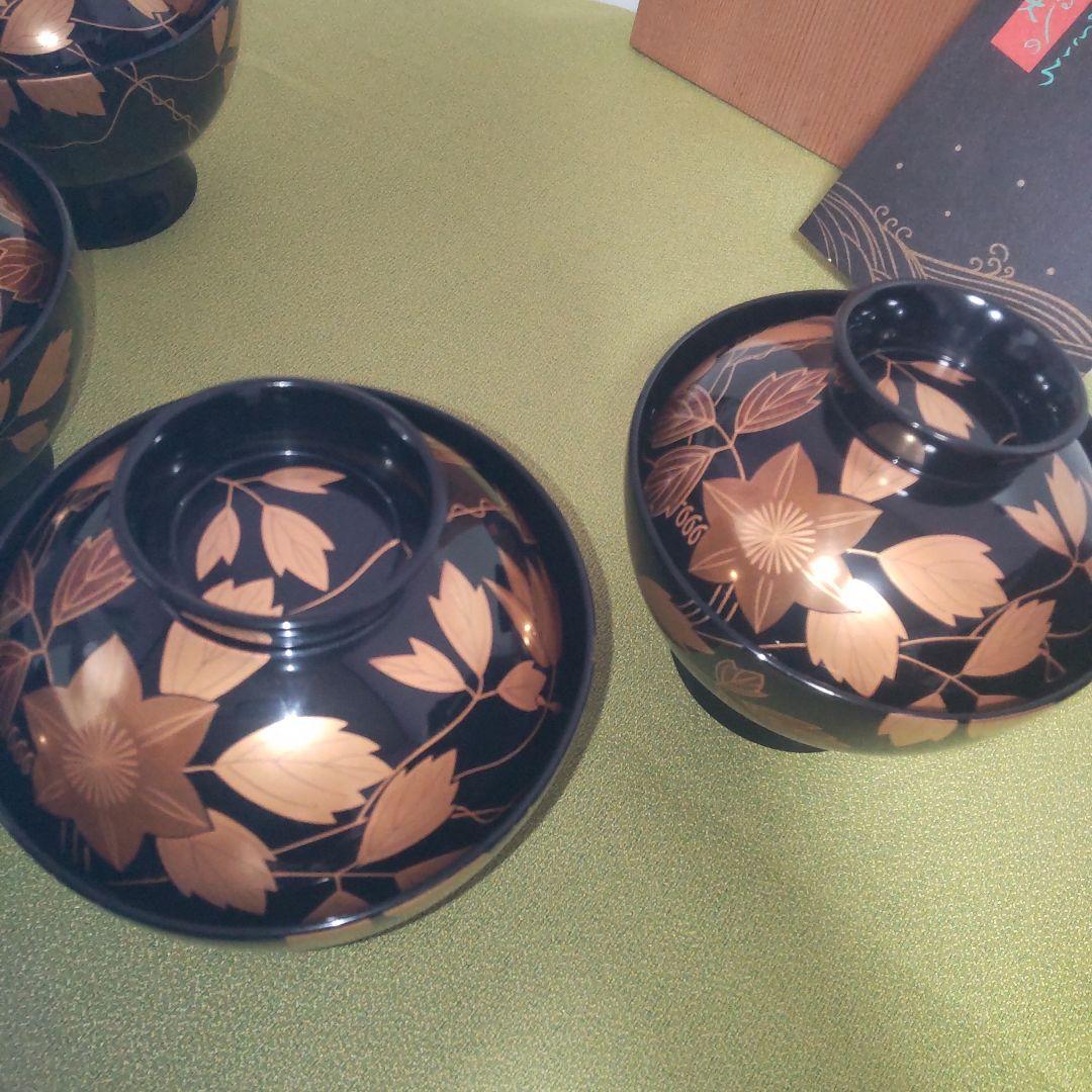 輪島塗 鉄泉蒔絵 椀 蓋付 花 吸い飲椀 箱付