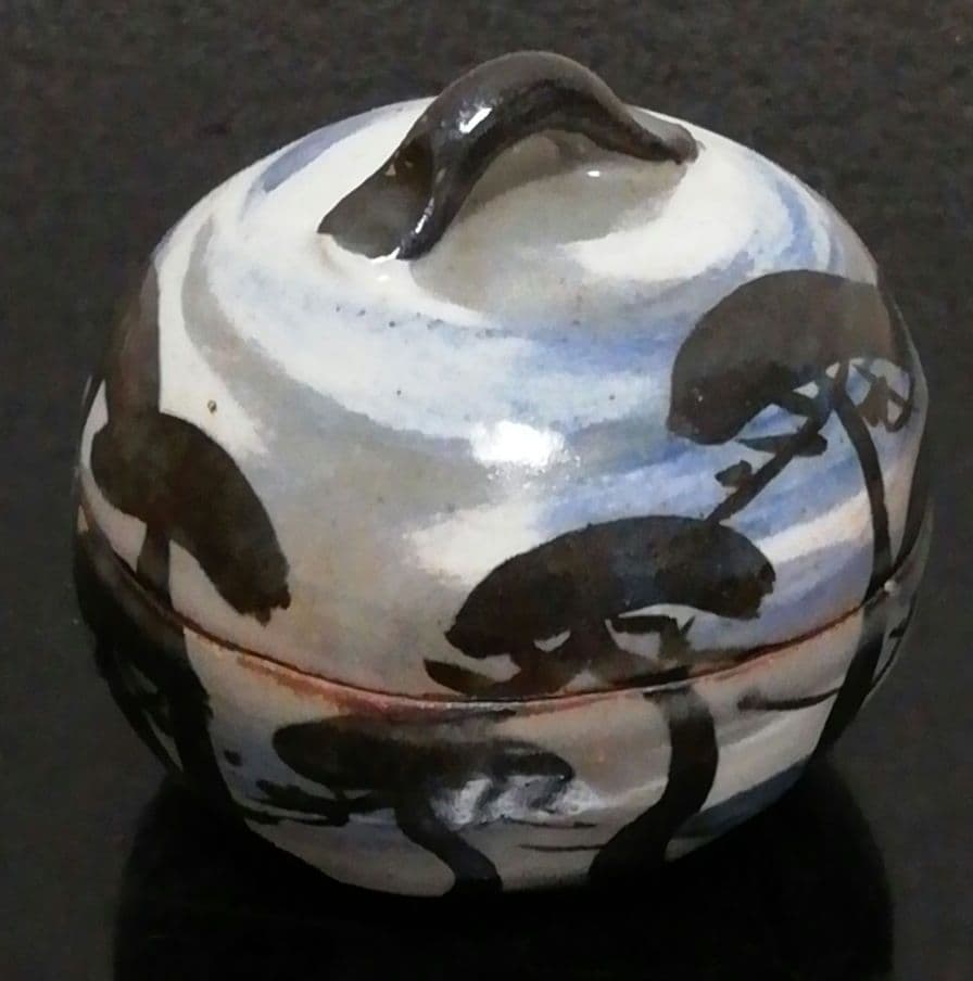 白井半七作　京焼　松　香合　共箱　茶道具