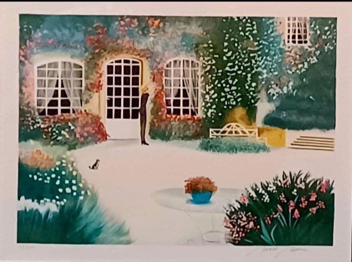 ダニエル・ボネック【花に囲まれた家】限定リトグラフ ＊サイン入り