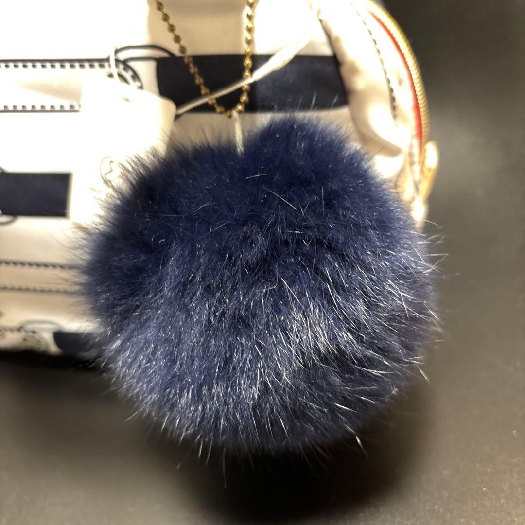 【新品未使用タグ付】and per se ファー付きストライプ柄バッグ