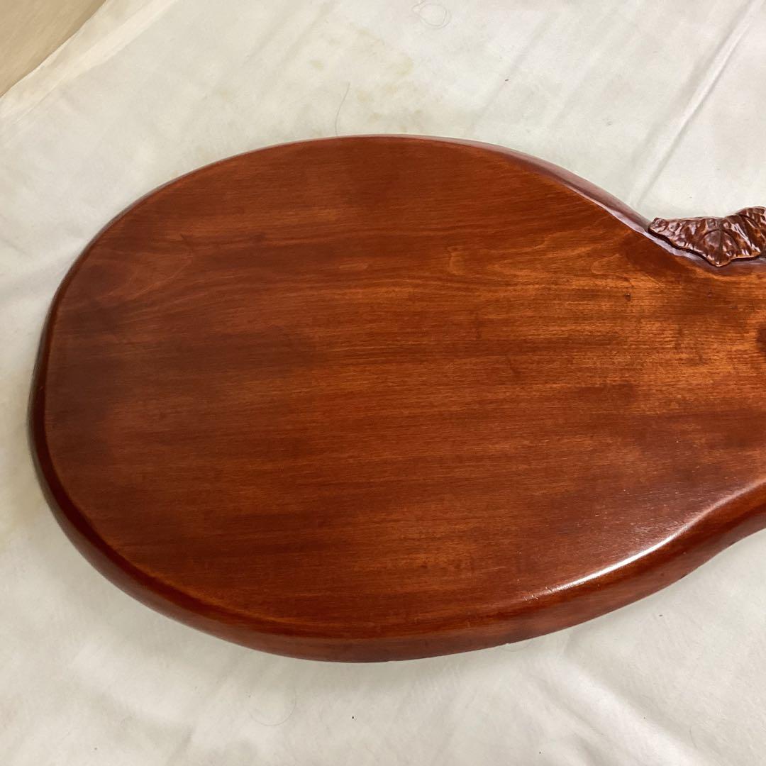 煎茶道大敷盆　④ 瓢型木製敷盆　葉の彫刻