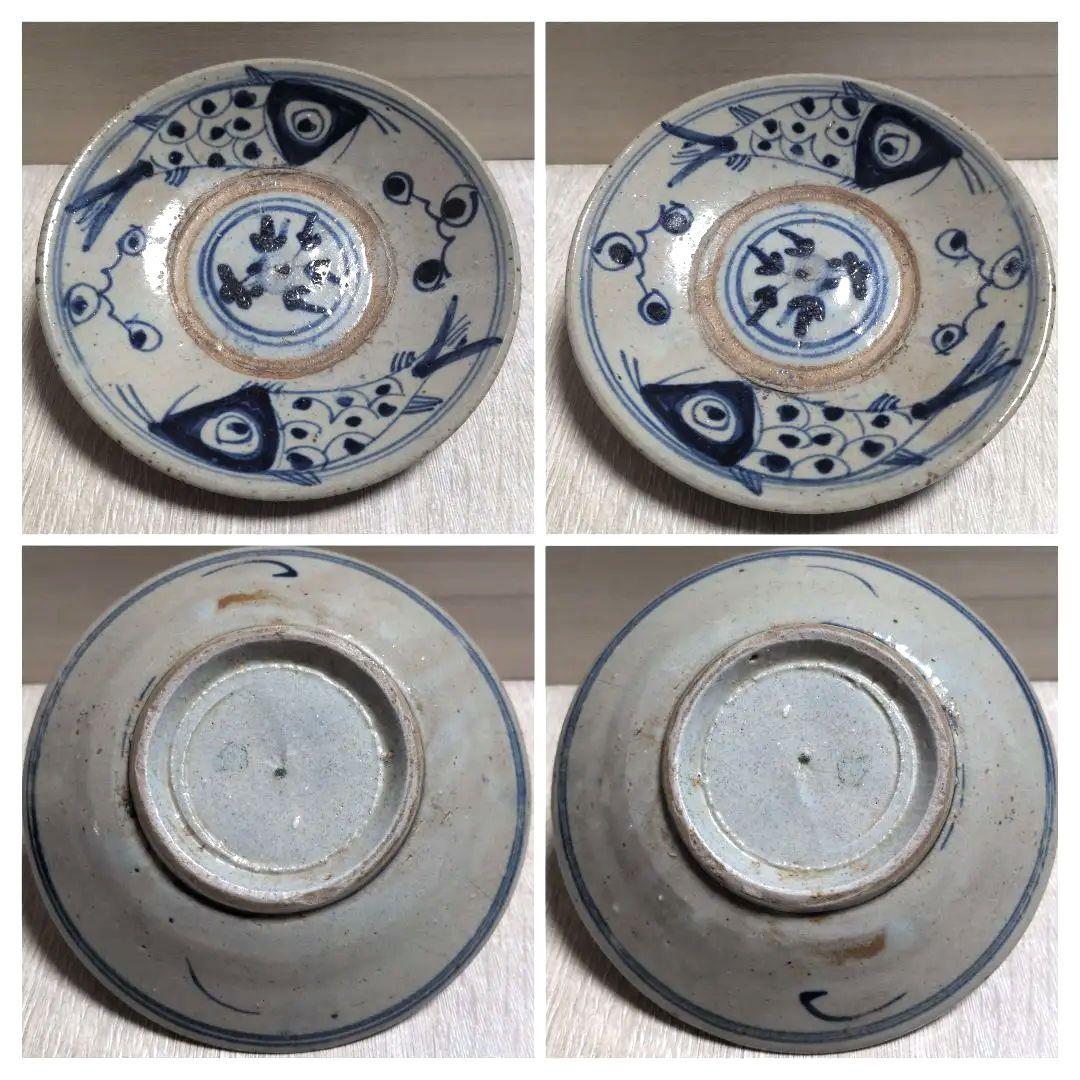 安南 魚紋小皿 染付 手描き 5枚 骨董