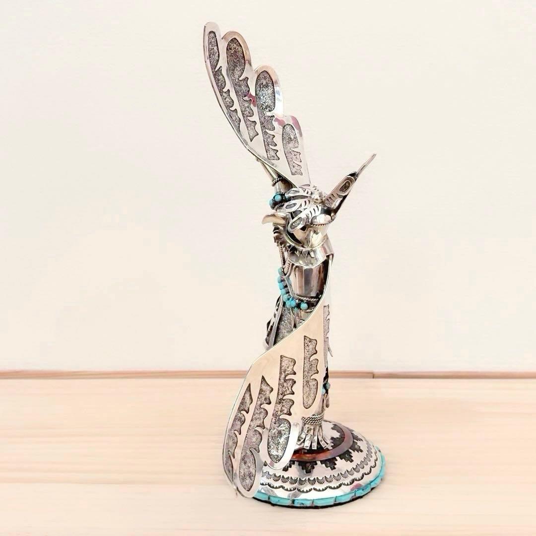 ナバホ族 スターリングシルバー カチナ イーグルダンサー シルバーターコイズ彫刻