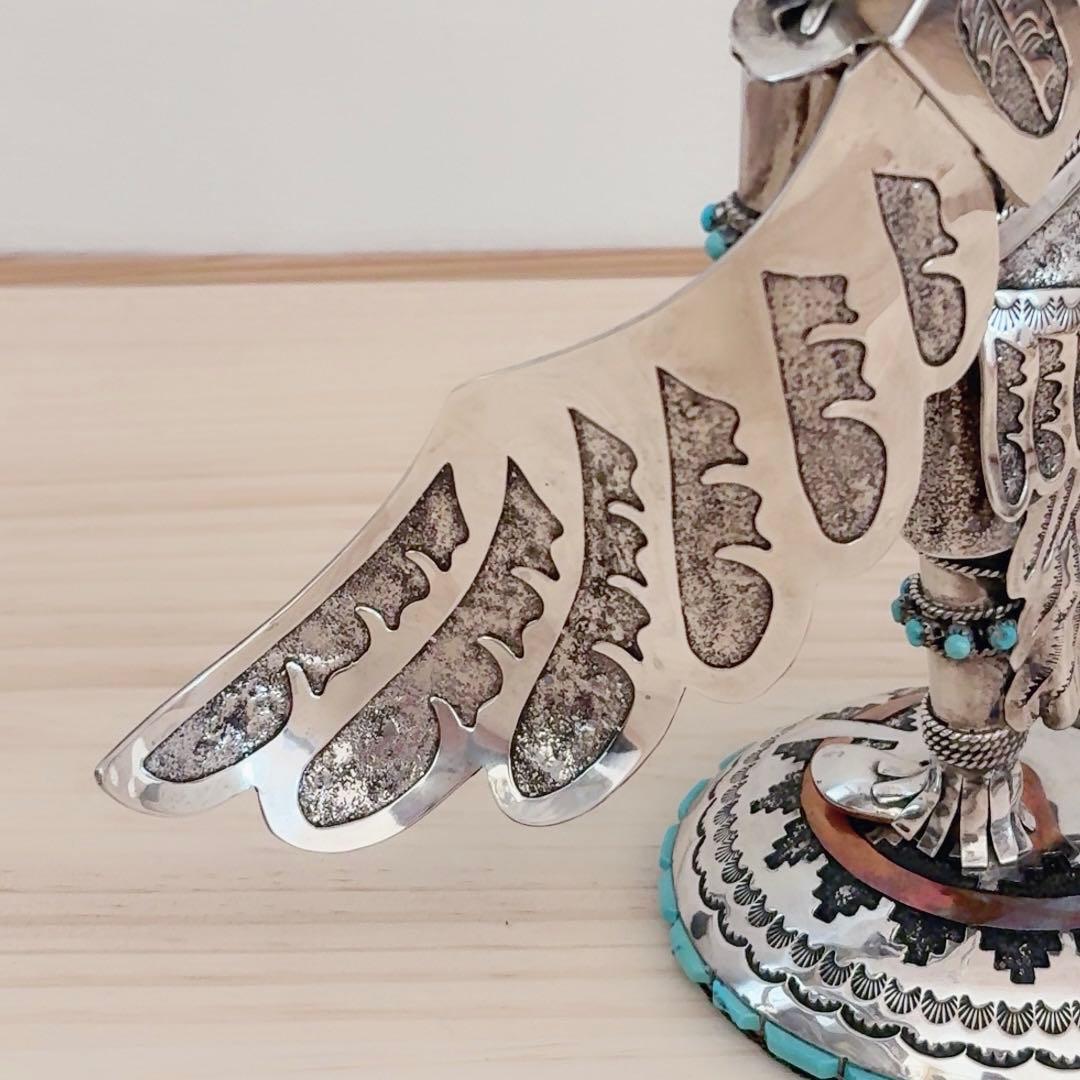 ナバホ族 スターリングシルバー カチナ イーグルダンサー シルバーターコイズ彫刻