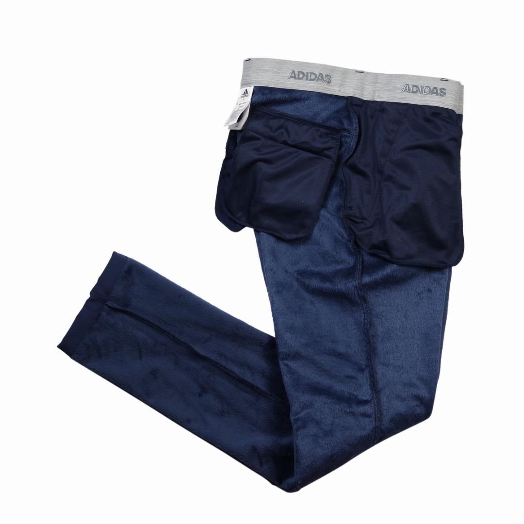 【76】秋冬 アディダス ゴルフ 保温 防風 裏地フリース ボンディングパンツ紺