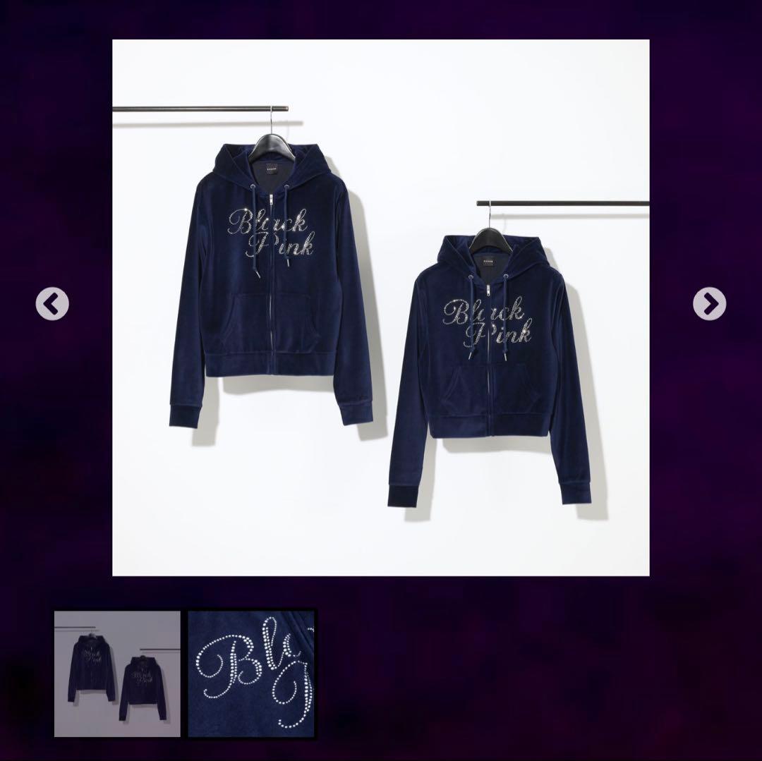 BLACKPINK ベロアジップアップフーディー （NAVY） Shortサイズ