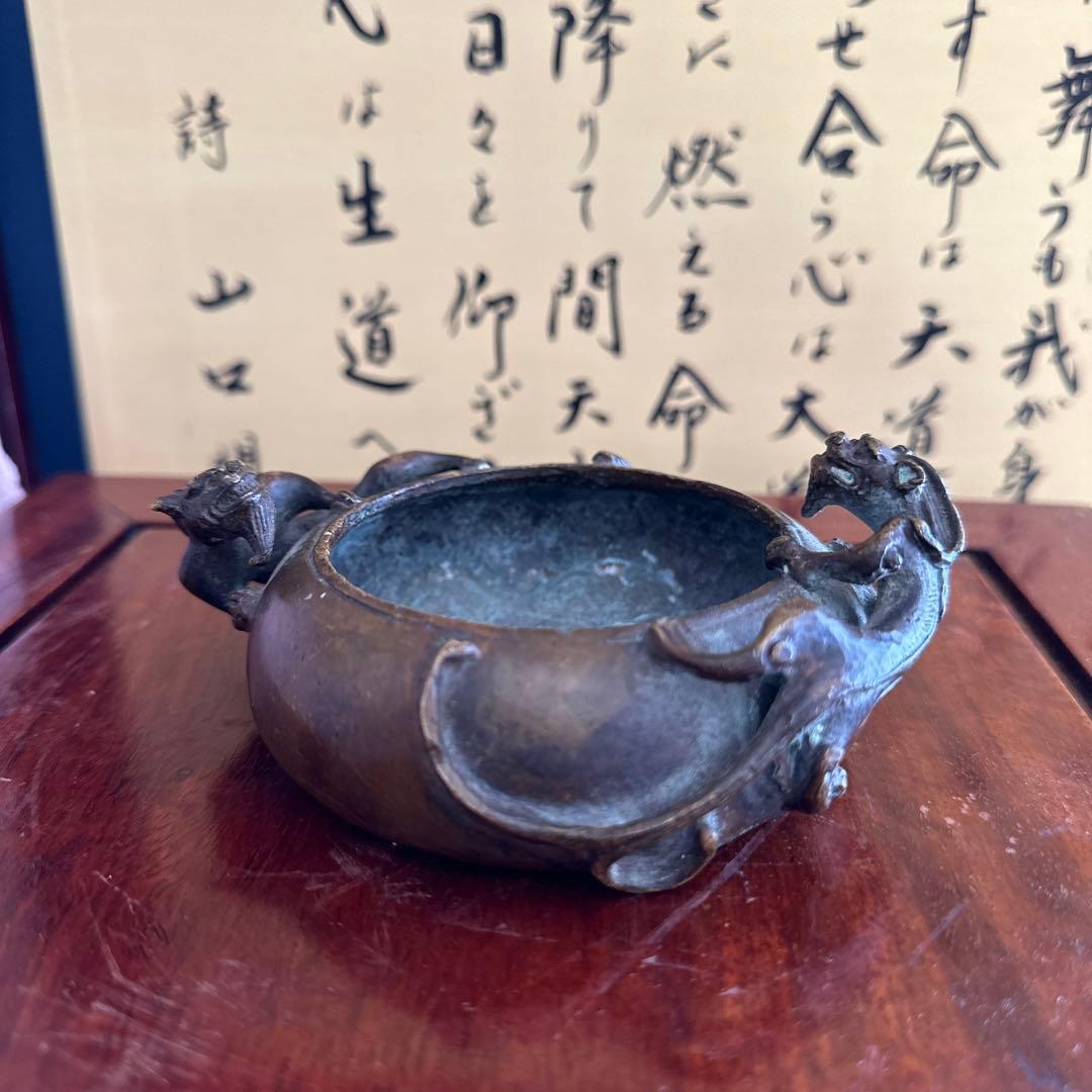 骨董品　中国美術　古美術　古銅　民国名家　呉艶佐造 双螭龙香炉