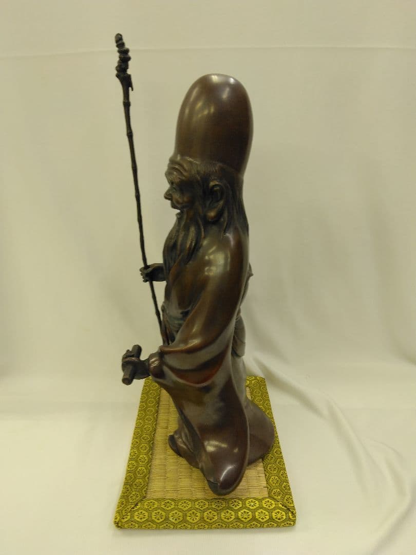 青銅製　福禄寿像 杖付き 置物