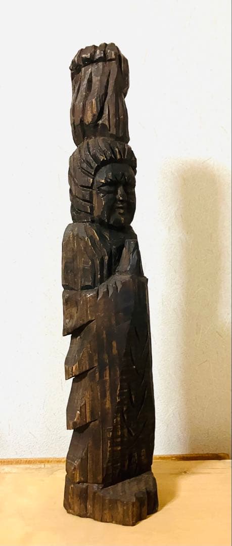 仏像 一刀彫 仏教美術 木彫 円空仏 高さ44cm