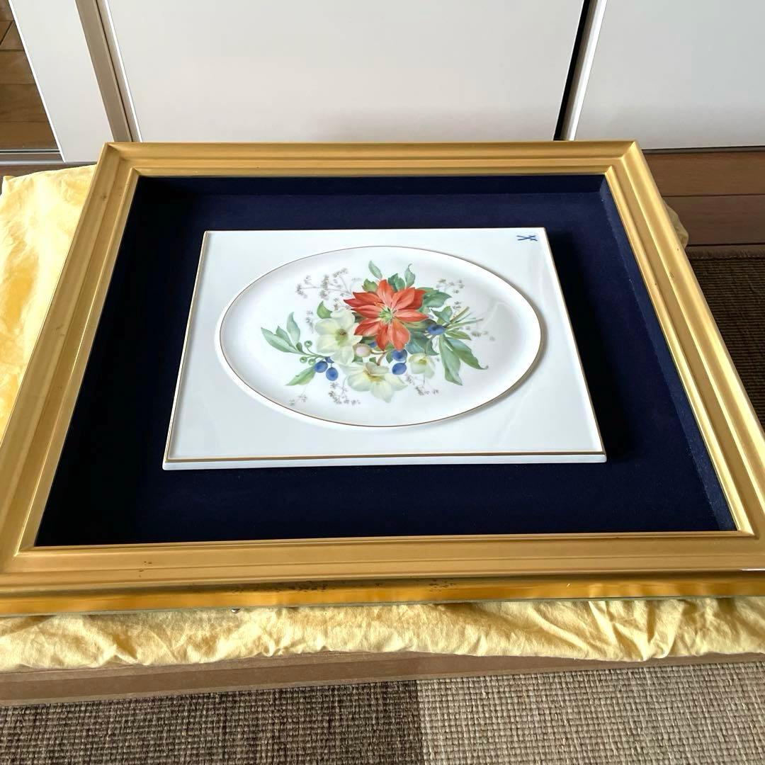 ＊四季の花「Winter」＊額装４２×３８・画２５×２１・Meissen・希少・