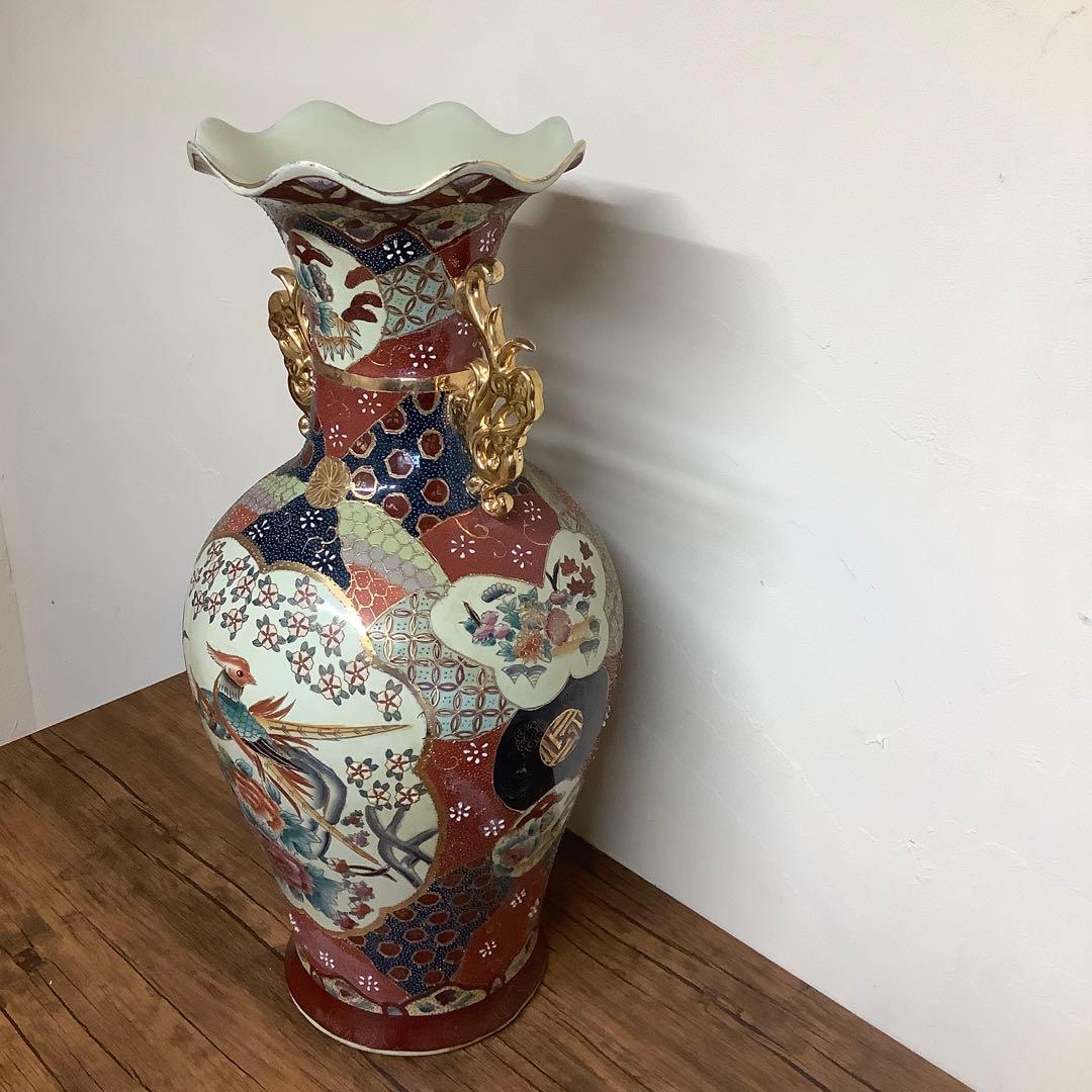 薩摩焼？　双耳壺　キジ　雉　花鳥図　瓶　壺