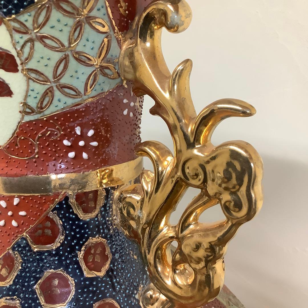 薩摩焼？　双耳壺　キジ　雉　花鳥図　瓶　壺