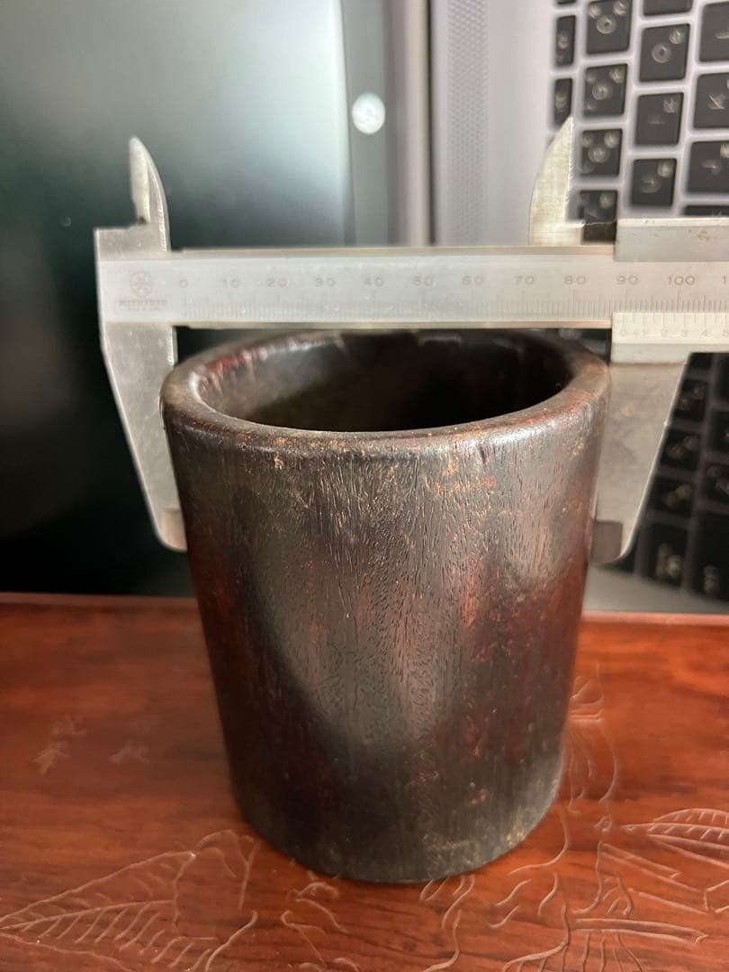 筆筒 古美術 木製 H-10cm