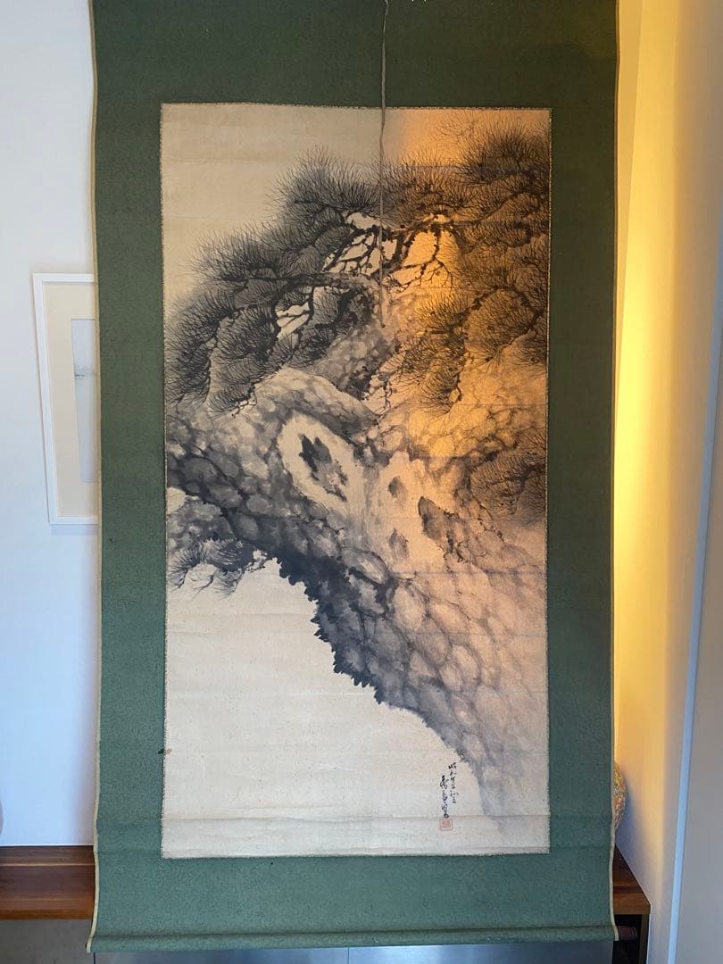 大迫力　岡本秀香　霊松ノ図　松の絵　水墨画 掛軸　日本画　大正番付作家