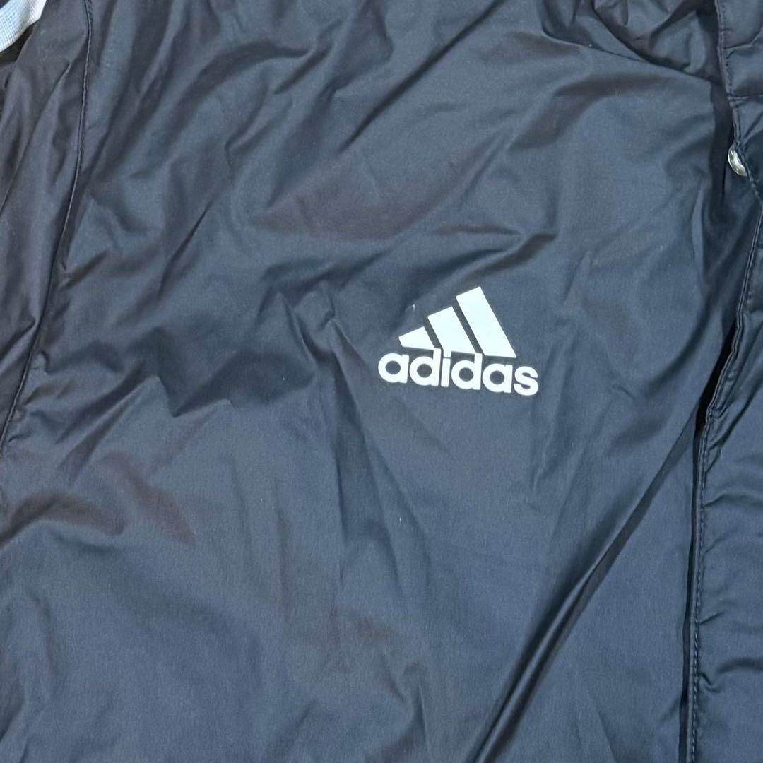 【新品タグ付】adidas ベンチコート XL 黒 中綿 ロング丈 3ストライプ