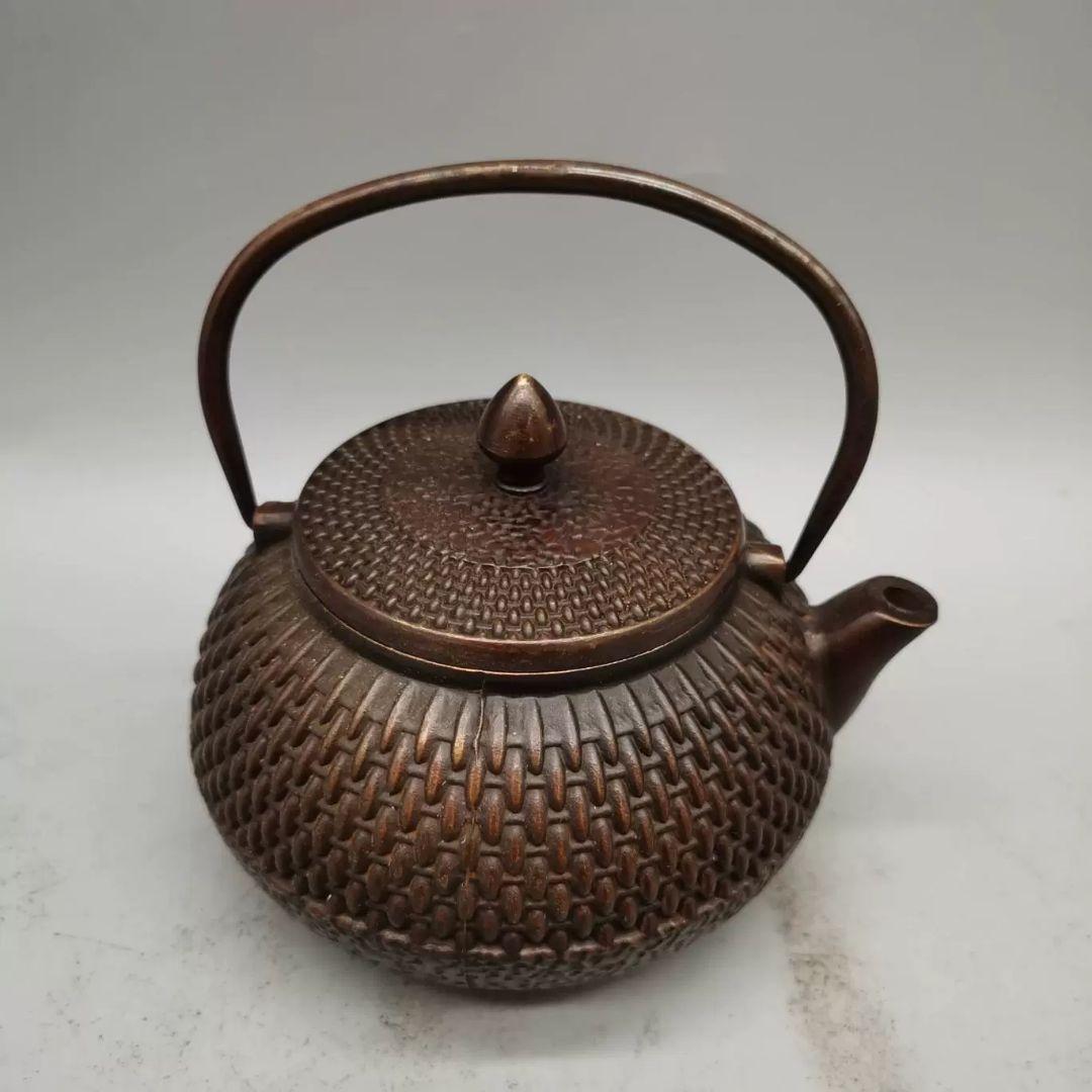 銅製 禅意茶壺 提梁壺 煎茶器 茶道具 工芸品 置物