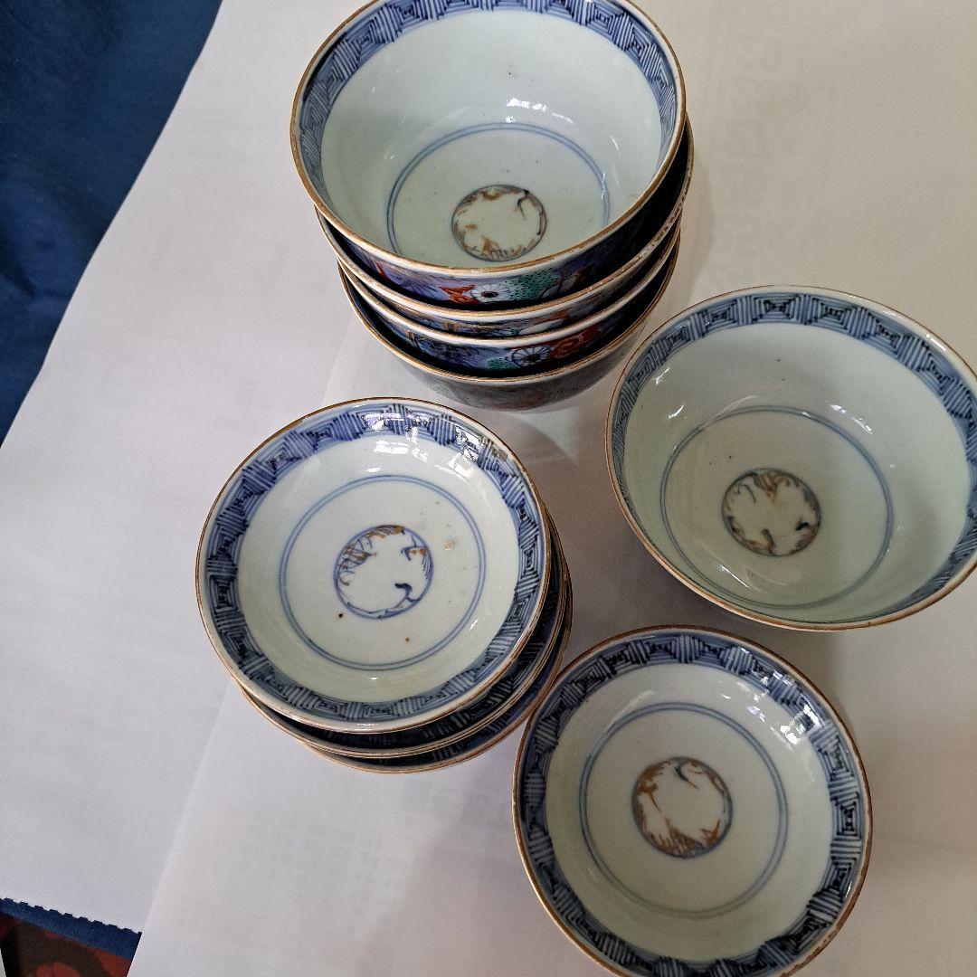 江戸中期　極上品　向付　蓋付　金彩赤絵　　竹林三賢人文　角福　五客セット