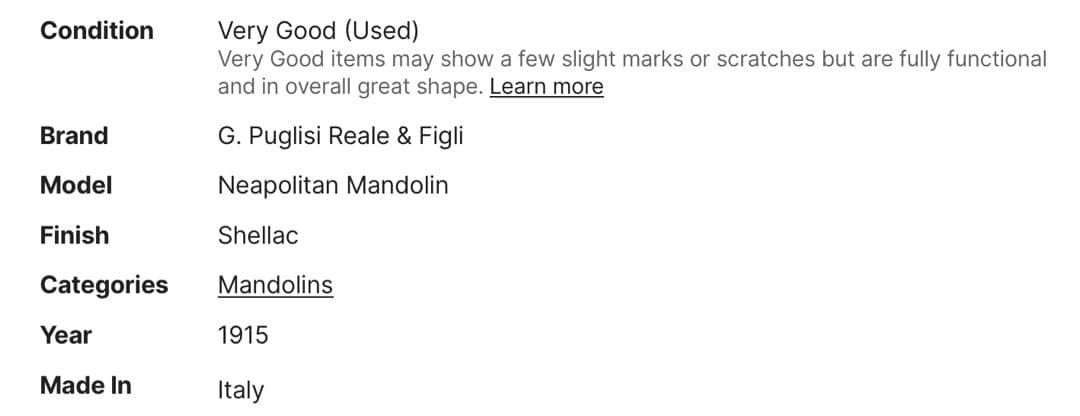 美しいイタリアのマンドリン1915年製G. Puglisi Neapolitan