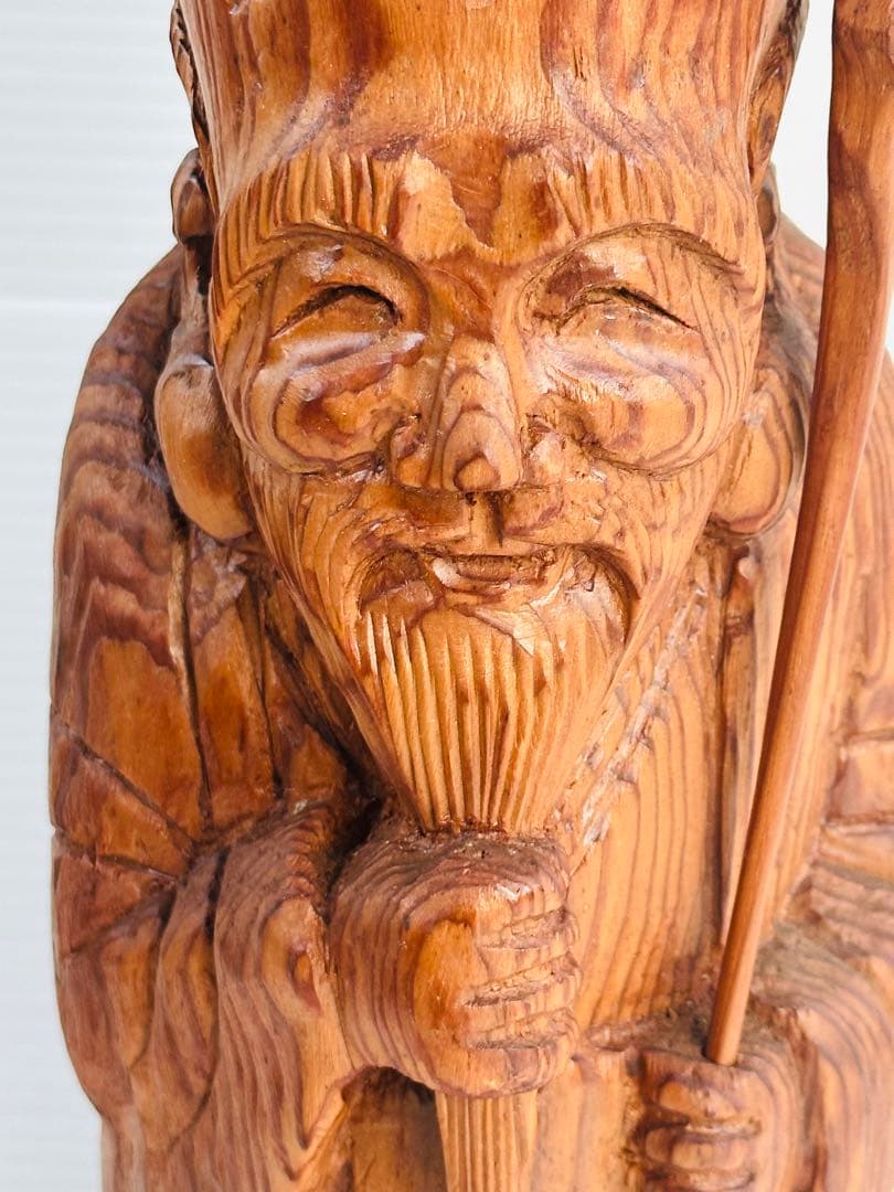 アンティーク工芸品　七福神　福禄寿(ふくろくじゅ）木彫り　直径　11.5❌37㎝