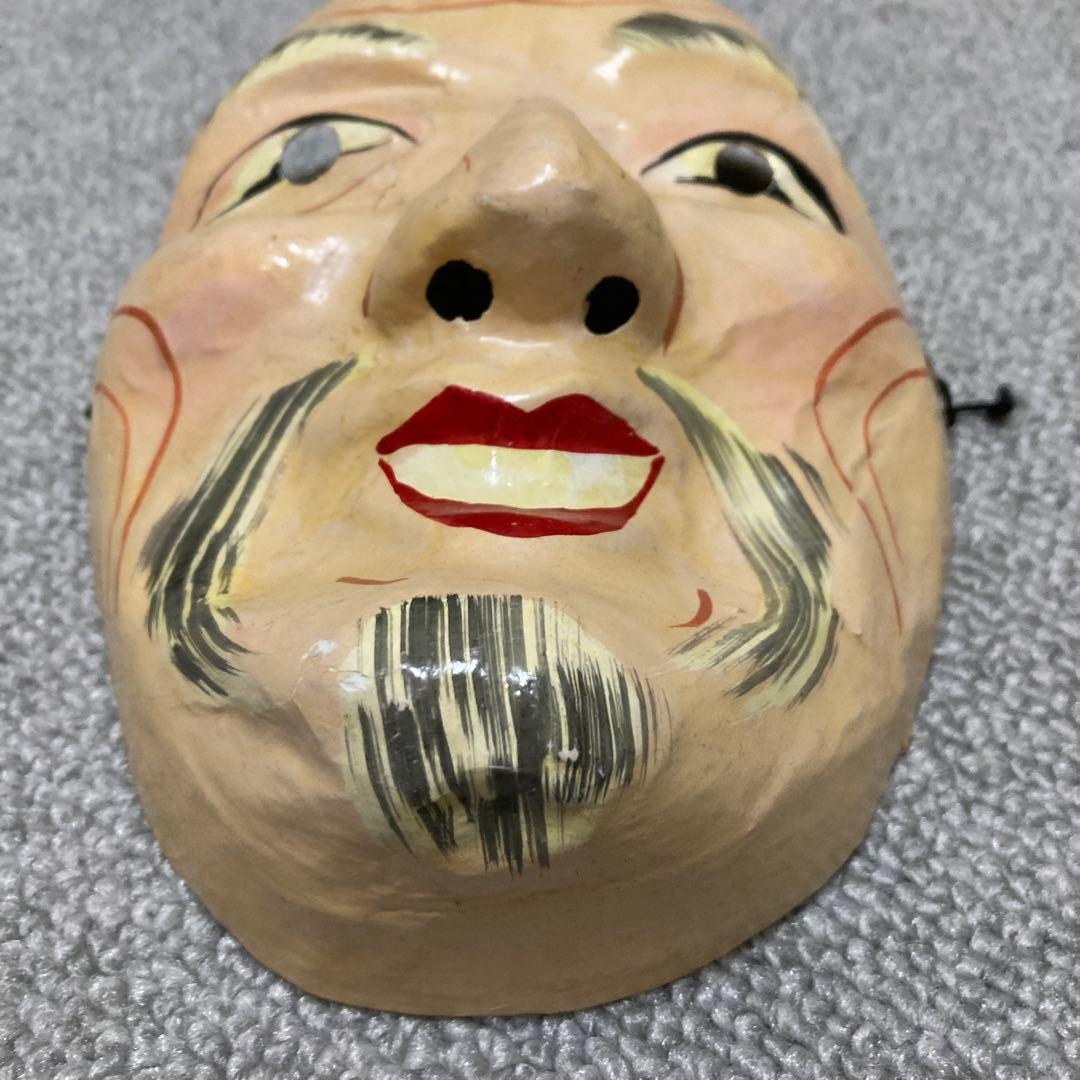 明治期 張り子面 翁面 老人面 民俗芸能 古面 骨董 和紙面 アンティーク １