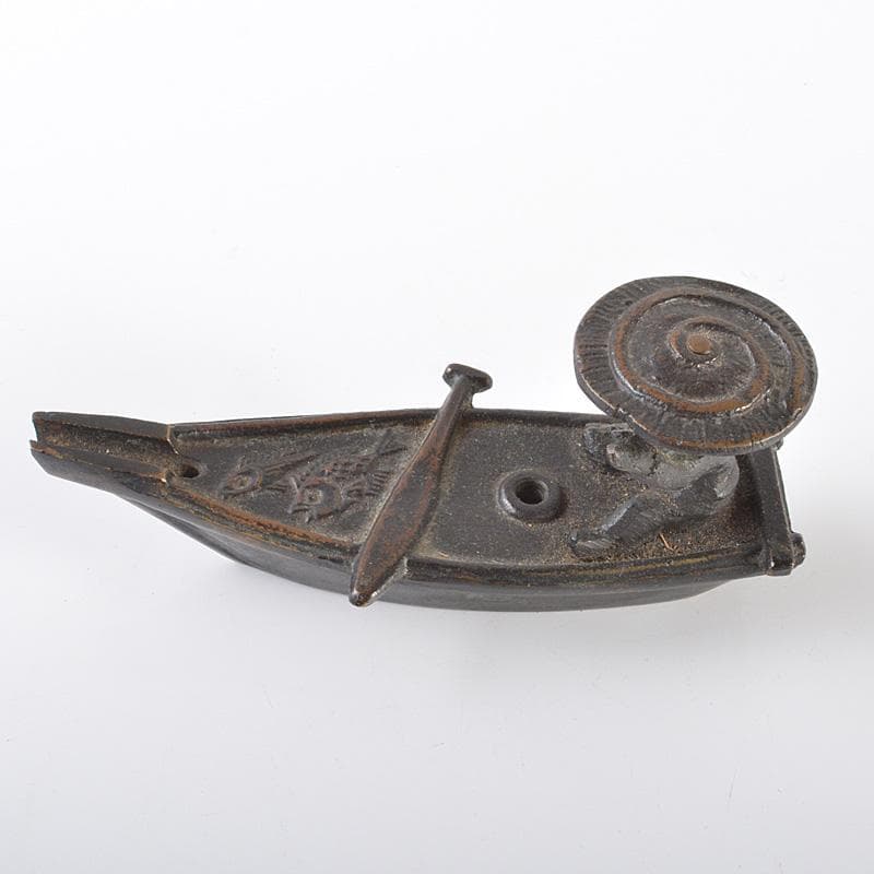 中国　書道具　古銅　舟に船頭　水滴　V　R6289