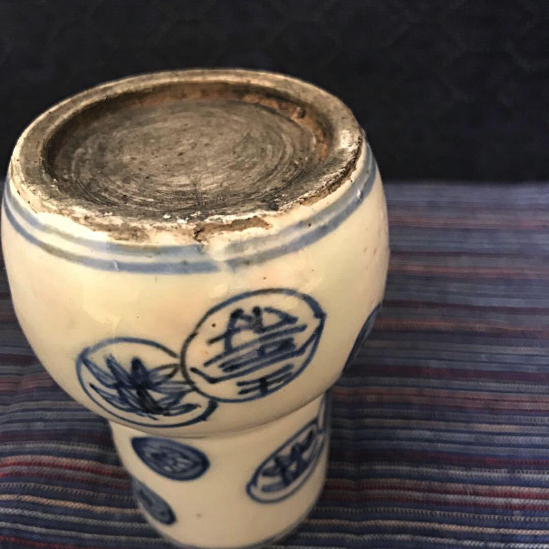 古染付 福寿文筒 茶巾筒 香立 一輪挿し 本物保証