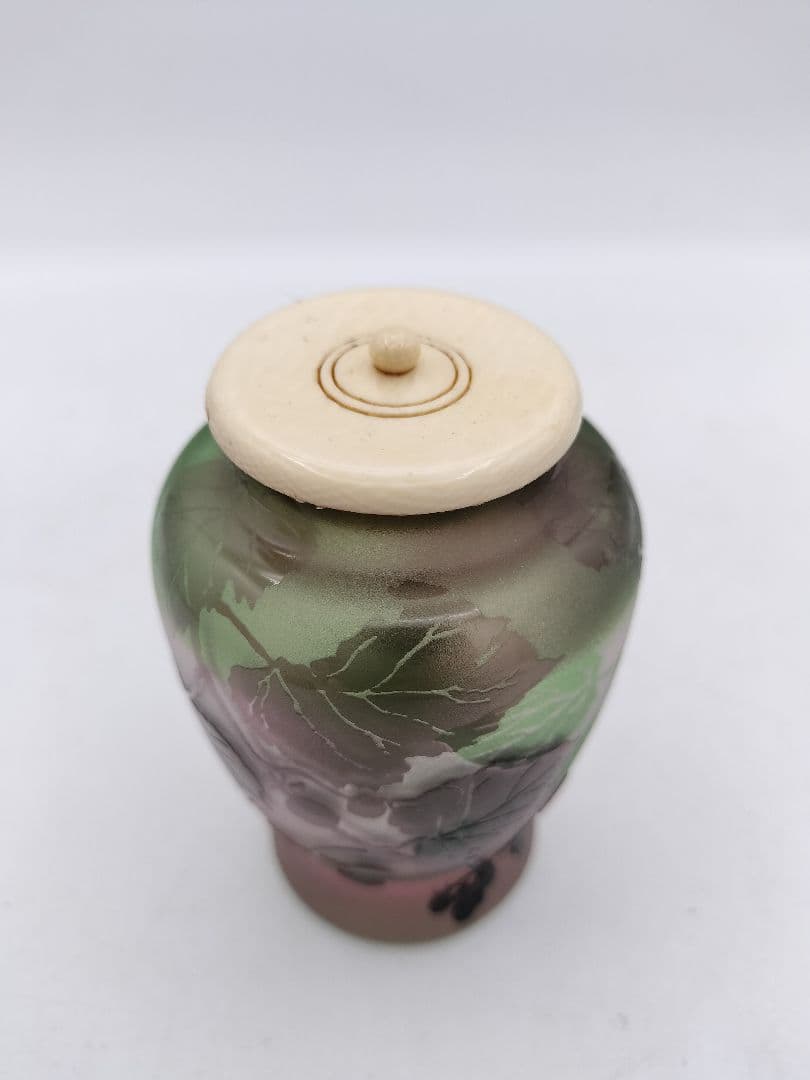 c208 茶入 ぎやまん 葡萄 北一硝子 共蓋 牙蓋付 木箱 茶道具 古物