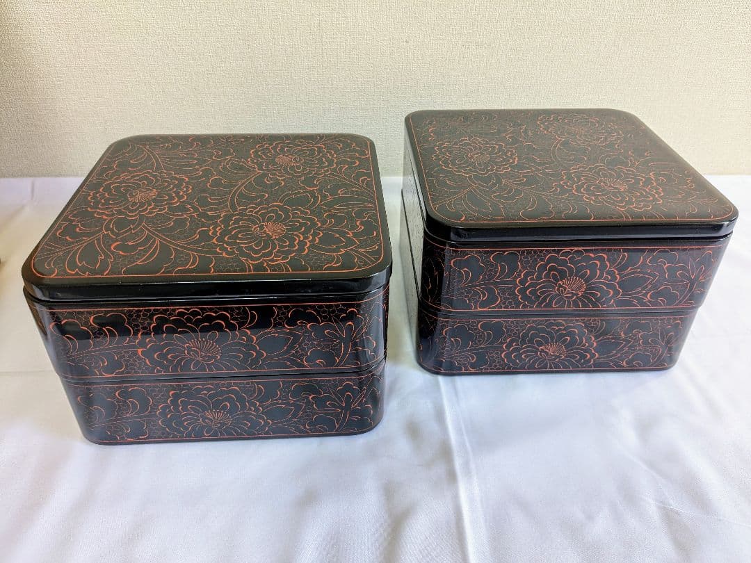 輪島塗 四段重 牡丹唐草模様 久保田寿光堂