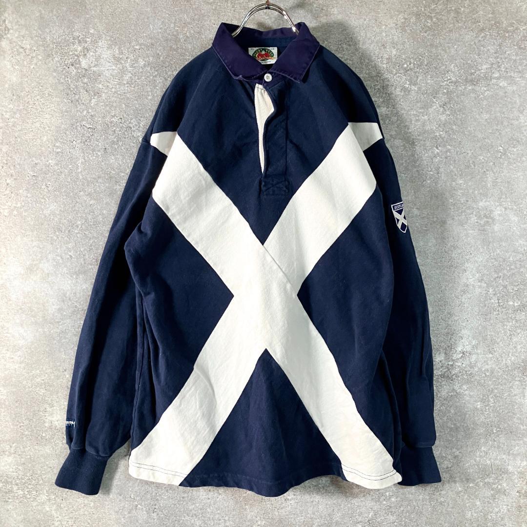 BARBARIAN　スコットランド　ラガーシャツ　ブルー　ホワイト　XL