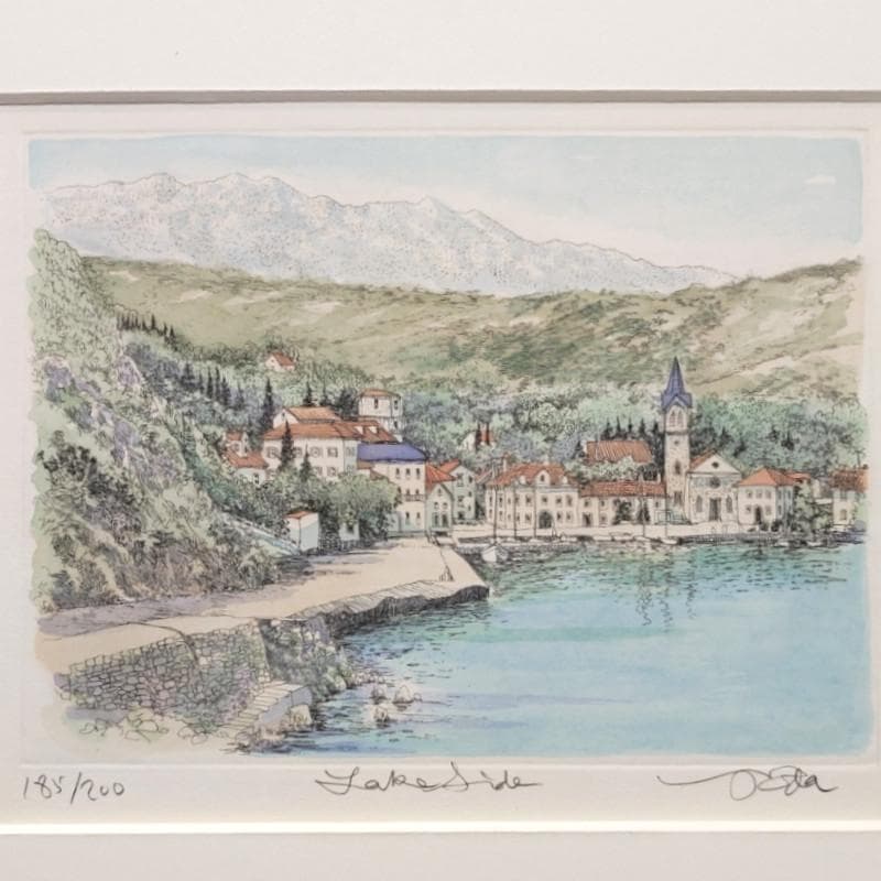 ☆織田義郎☆「Lakeside」銅版画+手彩 185/200