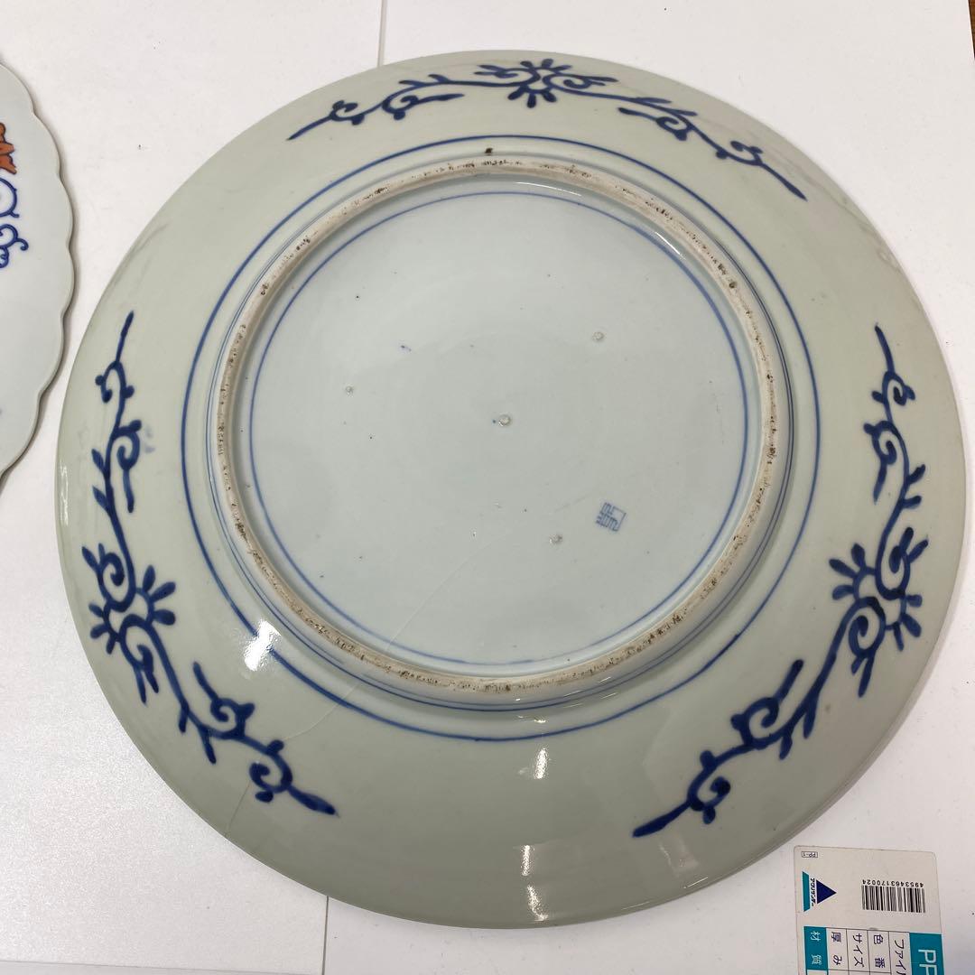 古伊万里　染錦　染付大皿4枚　美人画木箱付　タニコ　東さ7-0626⑥