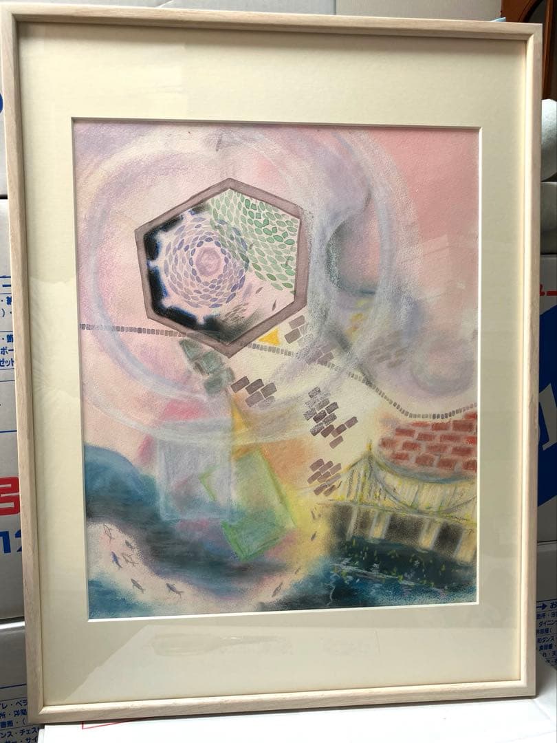 抽象パステル画三々サイズ 乳白色アートインテリア