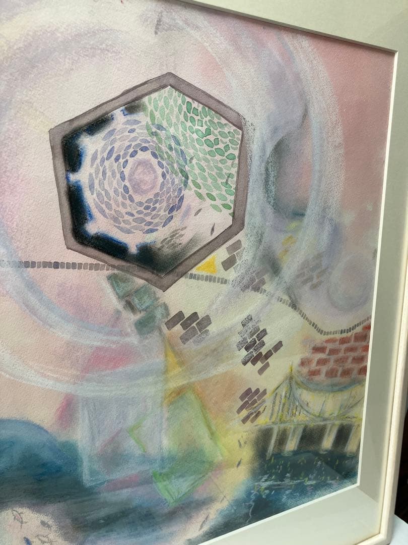 抽象パステル画三々サイズ 乳白色アートインテリア