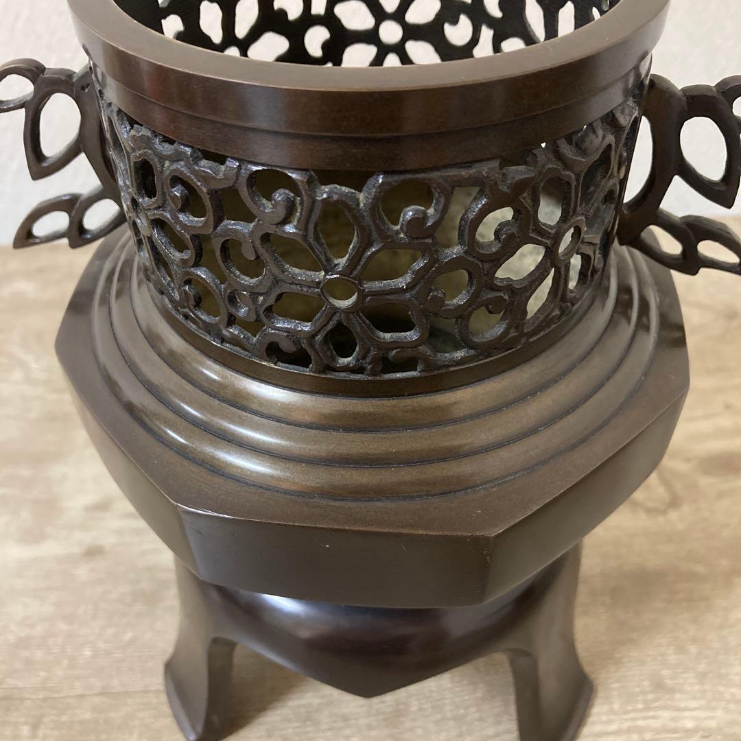 高岡銅器　薄端　中光　花器　茶道具　透かし彫り　ビンテージ〈検 池坊　華道いけ花