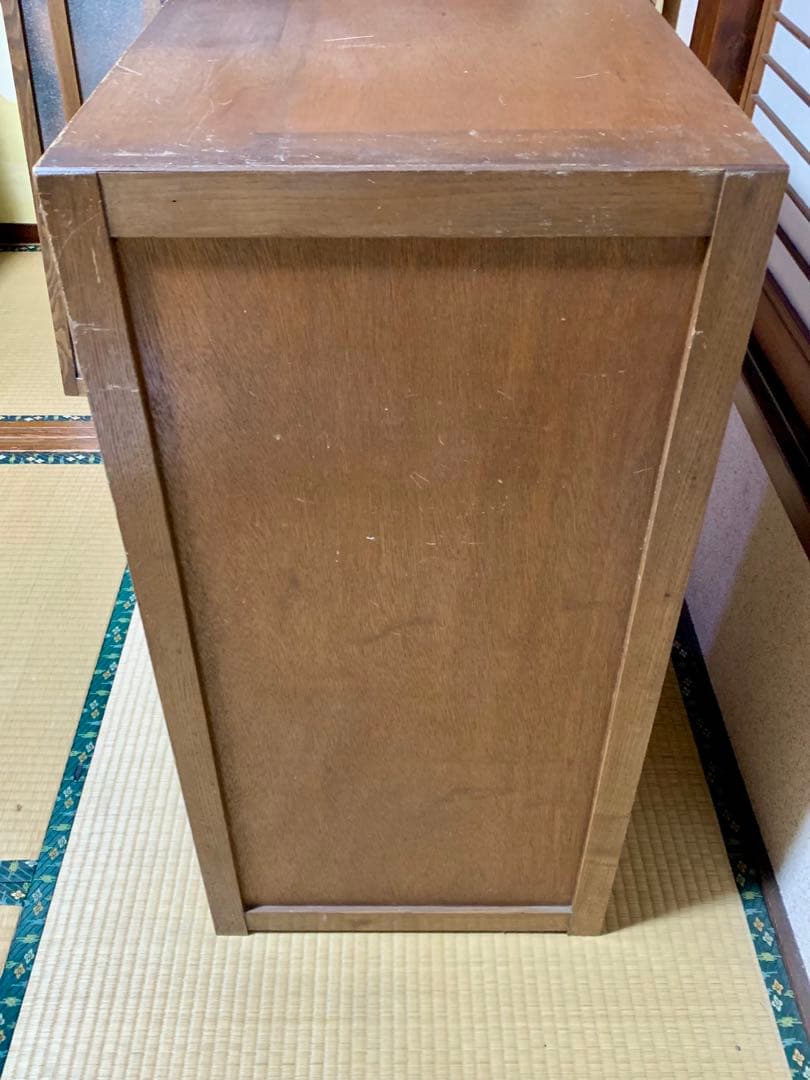 ☆【ダイヤガラス】引戸食器棚 水屋箪笥 昭和レトロ アンティーク 3段 木製